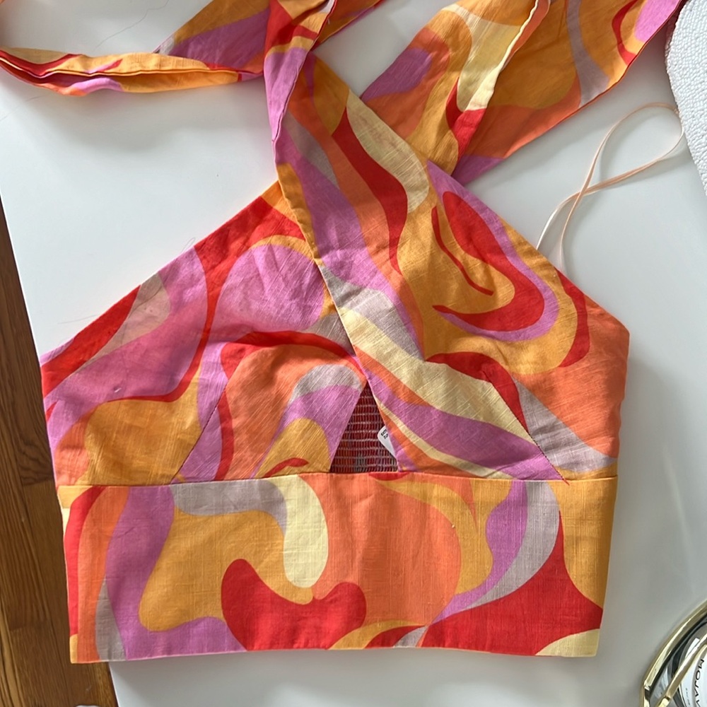 Zara Colorful Cross Over Halter Linen Crop Top